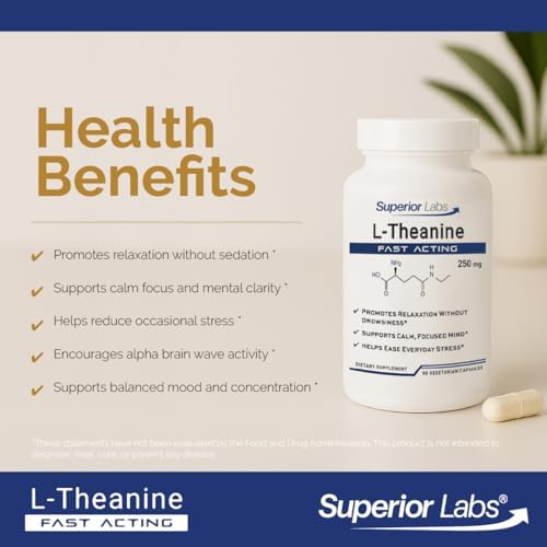 Cápsulas de L-Theanine 250 mg de Superior Labs, No GMO, Relajación Sin Somnolencia, Alivio del Estrés, Apoya Sueño Saludable, 90 Veg Caps - imagen 3