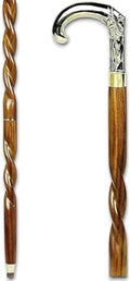 Bastón Antiguo de Madera Marrón en Espiral con Mango de Loro de Plata y Latón, Bastón de Regalo para Hombres y Mujeres - imagen 1