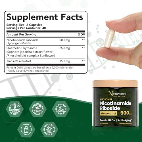 NUTRAONDA Liposomal Nicotinamida Ribosida 900mg con Resveratrol y Quercetina – Suplemento NAD para Antienvejecimiento, Energía Celular y Salud - 80 - imagen 4