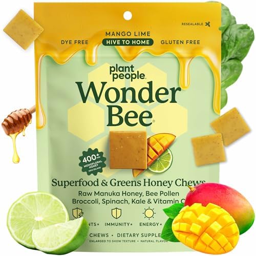 Plant People WonderBee Super Greens Galletas de Miel Manuka - Polen de Abeja, Super Greens y Vitamina C - Apoyo Inmunológico, Antioxidantes y Energía - imagen 1
