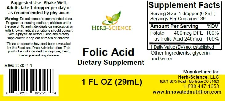 Suplementos de Ácido Fólico Líquido Herb-Science - Gotas de Vitamina B9 para Función Cerebral y Digestiva, Soporte Hepático - Sin Gluten, No - imagen 3