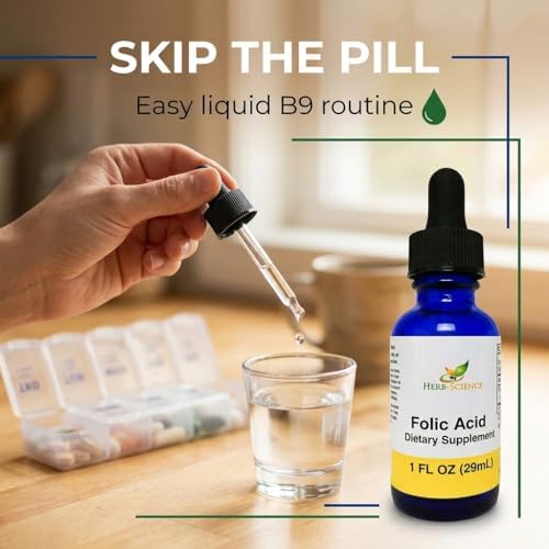 Suplementos de Ácido Fólico Líquido Herb-Science - Gotas de Vitamina B9 para Función Cerebral y Digestiva, Soporte Hepático - Sin Gluten, No - imagen 5