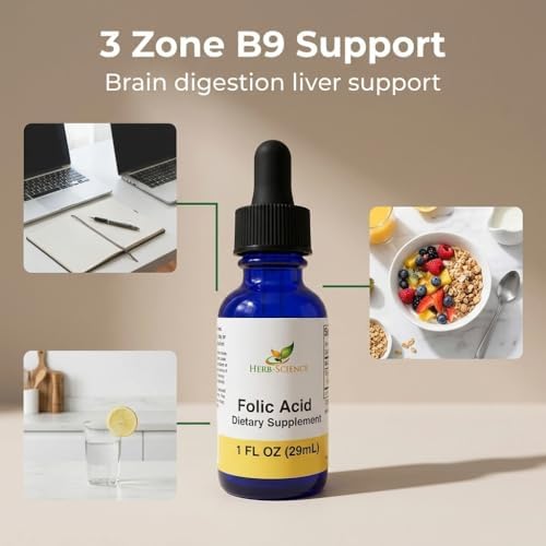 Suplementos de Ácido Fólico Líquido Herb-Science - Gotas de Vitamina B9 para Función Cerebral y Digestiva, Soporte Hepático - Sin Gluten, No - imagen 6