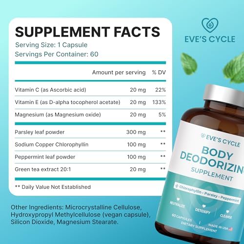 Suplemento Desodorante Corporal – Cápsulas de Clorofila Natural con Perejil y Menta – 60 Píldoras Veganas de 500mg+ – Tratamiento para Mal Aliento y - imagen 7