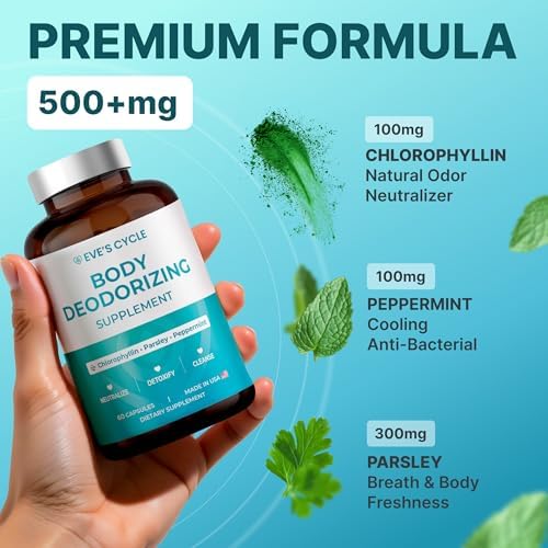Suplemento Desodorante Corporal – Cápsulas de Clorofila Natural con Perejil y Menta – 60 Píldoras Veganas de 500mg+ – Tratamiento para Mal Aliento y - imagen 8