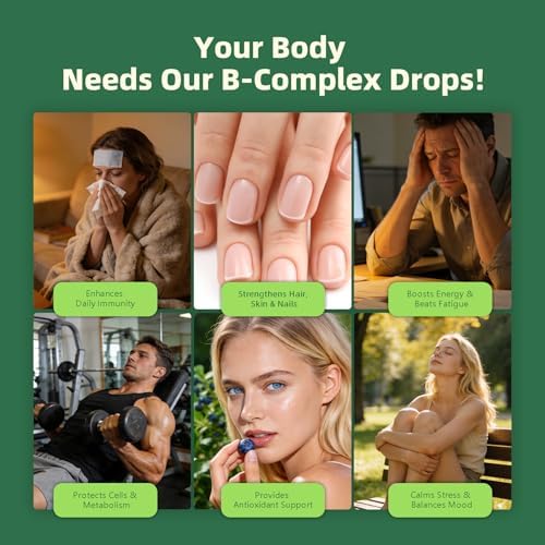 Gotas de Complejo de Vitamina B, B12 Metilcobalamina 5000mcg, B6, B1, B2, B5, B7, B3, Folato con Vitamina C, Líquido Sublingual Vegano | 60 Porciones - imagen 3
