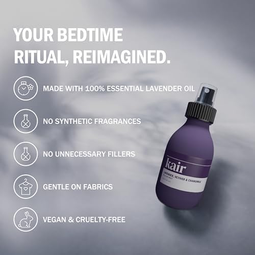 Spray de Almohada Kair - Lavanda, Vetiver y Manzanilla | Aromaterapia Natural, 3.4 Oz, Botella de Vidrio Recargable, Aceites Esenciales 100% Puros, - imagen 3