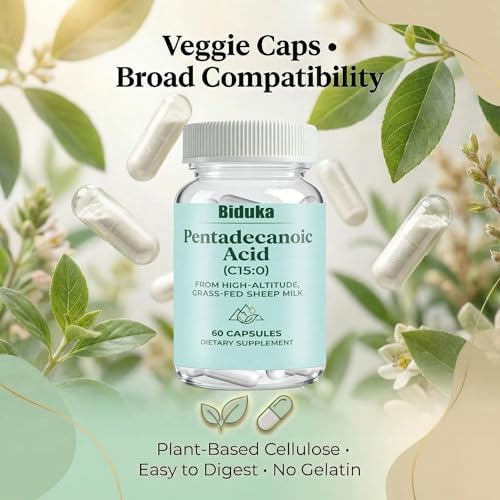 Extracto de Ácido Pentadecanoico 60 Cápsulas Veganas | 300mg por Porción de Leche de Oveja Alimentada con Pasto | Sin GMO, Sin Gluten, Sin Aditivos, - imagen 4
