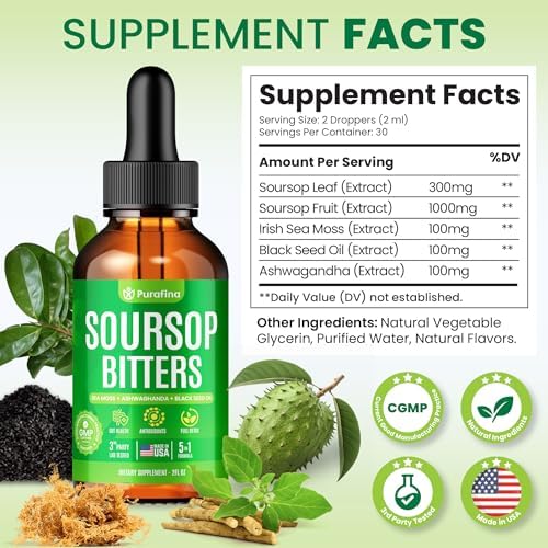 Gotas Líquidas de Amargo de Guanábana 5 en 1 Detox y Limpieza con Musgo Irlandés, Aceite de Semilla Negra, Ashwagandha y Extracto de Hoja de Graviola - imagen 4