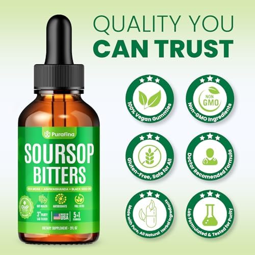 Gotas Líquidas de Amargo de Guanábana 5 en 1 Detox y Limpieza con Musgo Irlandés, Aceite de Semilla Negra, Ashwagandha y Extracto de Hoja de Graviola - imagen 8