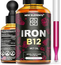 Suplemento Líquido de Hierro New Elements para Mujeres y Hombres con Vitamina B12 5000mcg - Constructor de Sangre Libre para Anemia - Gotas de - imagen 1