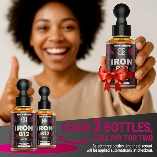 Suplemento Líquido de Hierro New Elements para Mujeres y Hombres con Vitamina B12 5000mcg - Constructor de Sangre Libre para Anemia - Gotas de - imagen 2