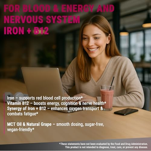 Suplemento Líquido de Hierro New Elements para Mujeres y Hombres con Vitamina B12 5000mcg - Constructor de Sangre Libre para Anemia - Gotas de - imagen 4