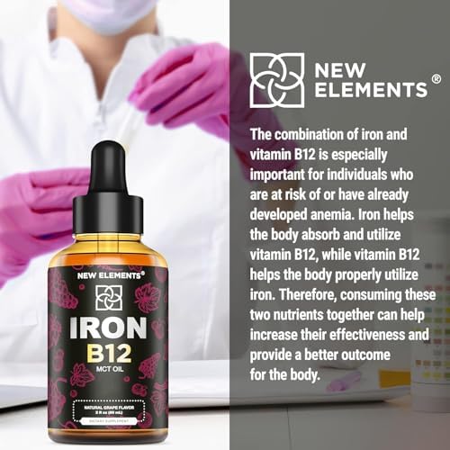 Suplemento Líquido de Hierro New Elements para Mujeres y Hombres con Vitamina B12 5000mcg - Constructor de Sangre Libre para Anemia - Gotas de - imagen 7