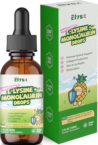 Gotas Líquidas de L-Lisina y Monolaurina, Suplemento de Lisina 1000mg para Niños y Adultos, con Vitamina C, D3, Citrato de Zinc, Selenio, Quercetina - imagen 1