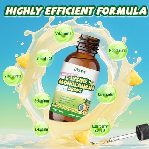 Gotas Líquidas de L-Lisina y Monolaurina, Suplemento de Lisina 1000mg para Niños y Adultos, con Vitamina C, D3, Citrato de Zinc, Selenio, Quercetina - imagen 3