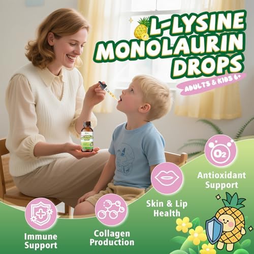 Gotas Líquidas de L-Lisina y Monolaurina, Suplemento de Lisina 1000mg para Niños y Adultos, con Vitamina C, D3, Citrato de Zinc, Selenio, Quercetina - imagen 4