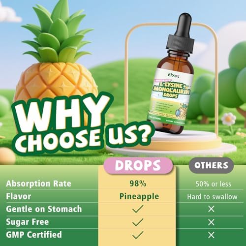 Gotas Líquidas de L-Lisina y Monolaurina, Suplemento de Lisina 1000mg para Niños y Adultos, con Vitamina C, D3, Citrato de Zinc, Selenio, Quercetina - imagen 6