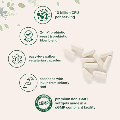 Probióticos Saccharomyces Boulardii de Micro Ingredients, 10 Mil Millones CFU con Prebióticos, 240 Cápsulas Vegetarianas | Mezcla 2 en 1 con Inulina - imagen 3