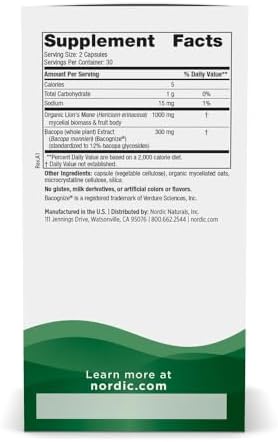 Complejo de Hongos Cognitivos Nordic Naturals, Sin Sabor - 60 Cápsulas - Apoyo para Cerebro, Memoria y Ánimo - Mezcla de Melena de León y Extracto de - imagen 2