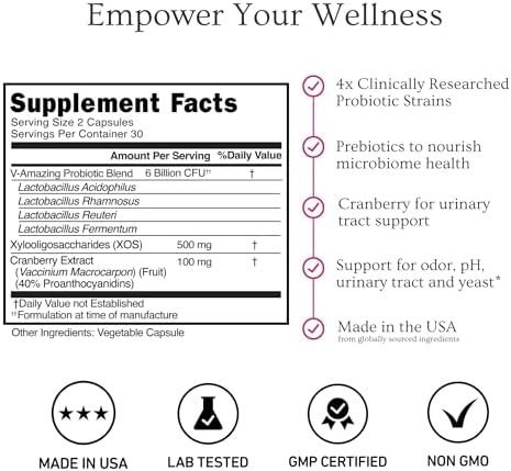 Probioticos Vaginales Healthy Babe para Mujeres + Prebióticos y Pastillas de Arándano, Equilibrio de pH, Salud del Microbioma, 60 Cápsulas Veganas - imagen 5