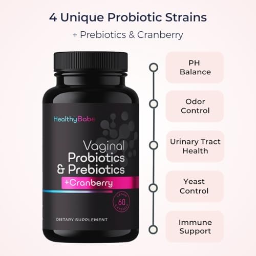 Probioticos Vaginales Healthy Babe para Mujeres + Prebióticos y Pastillas de Arándano, Equilibrio de pH, Salud del Microbioma, 60 Cápsulas Veganas - imagen 6