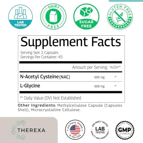 Suplemento THEREXA GLYNAC 1200MG - Suplementos de Glicina y NAC, Probado en EE. UU. - 90 Cápsulas - imagen 3
