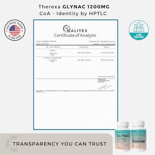 Suplemento THEREXA GLYNAC 1200MG - Suplementos de Glicina y NAC, Probado en EE. UU. - 90 Cápsulas - imagen 4