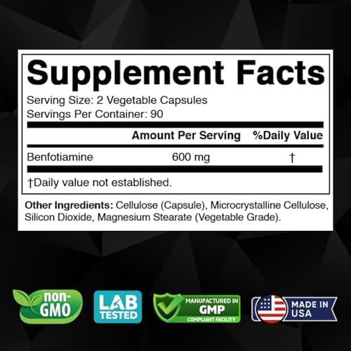 Vitabod Benfotiamina 600mg – 180 Cápsulas Vegetarianas – Suplemento de Vitamina B1 Soluble en Grasas - imagen 2
