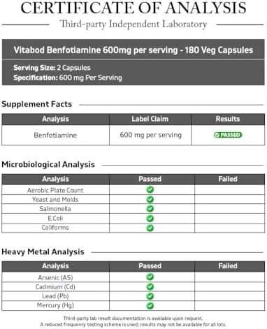 Vitabod Benfotiamina 600mg – 180 Cápsulas Vegetarianas – Suplemento de Vitamina B1 Soluble en Grasas - imagen 3