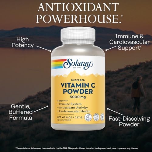Solaray Polvo de Ácido Ascórbico Vitamina C 5000mg - Suplemento Vegano para Hombres y Mujeres, Apoyo Inmunológico y de Piel, 8 oz - imagen 3