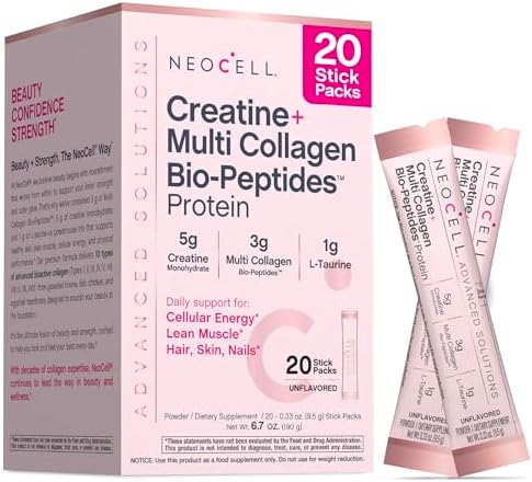 NeoCell Creatine Collagen en Polvo | 20 Paquetes | Con Péptidos de Colágeno Múltiple | Más L-Taurina | Sin Sabor | Suplemento para Cabello, Piel y - imagen 1