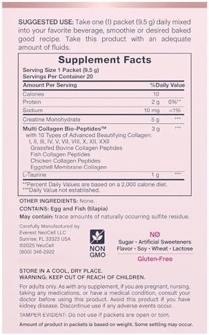 NeoCell Creatine Collagen en Polvo | 20 Paquetes | Con Péptidos de Colágeno Múltiple | Más L-Taurina | Sin Sabor | Suplemento para Cabello, Piel y - imagen 2