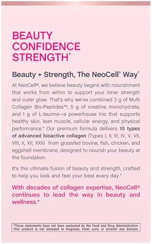 NeoCell Creatine Collagen en Polvo | 20 Paquetes | Con Péptidos de Colágeno Múltiple | Más L-Taurina | Sin Sabor | Suplemento para Cabello, Piel y - imagen 4