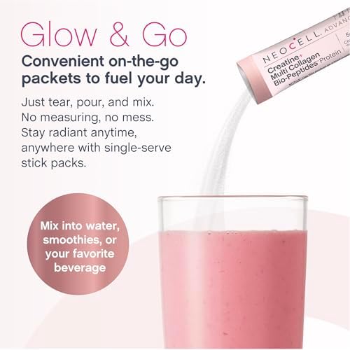 NeoCell Creatine Collagen en Polvo | 20 Paquetes | Con Péptidos de Colágeno Múltiple | Más L-Taurina | Sin Sabor | Suplemento para Cabello, Piel y - imagen 8