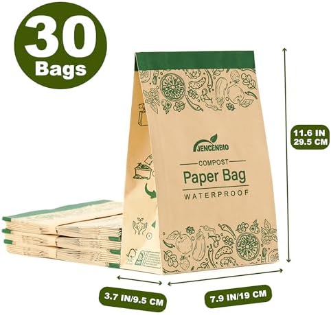 Bolsa de Papel Compostable JENCENBIO, 30 Bolsas Resistentes al Agua para Desechos de Cocina, Forro de Bote Certificado por BPI - imagen 6