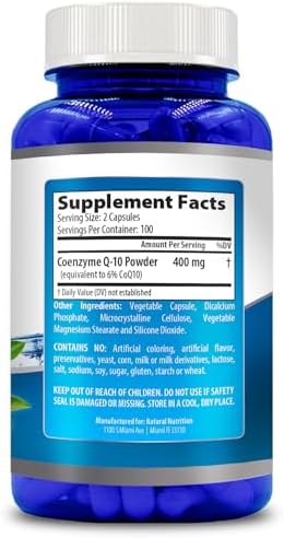 CoQ10 Natural 400mg 200 Cápsulas Máxima Potencia Alta Absorción Libre de Gluten No Transgénico - imagen 3