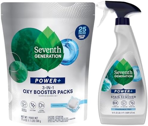 Paquete de Removedor de Manchas Seventh Generation – Spray para Lavado Power+ + Paquetes Oxy 3 en 1, Fórmulas a Base de Plantas, Sin Fragancia (Set - imagen 1