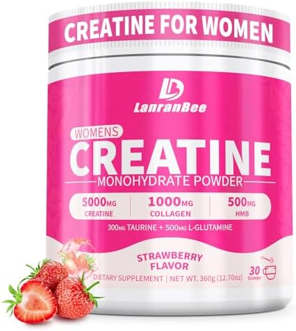 Creatina HMB para Mujeres LanranBee 5g en Polvo Micronizado con Colágeno, Suplemento Pre Entrenamiento Sin Azúcar, Sabor Fresa, 30 Porciones - imagen 1