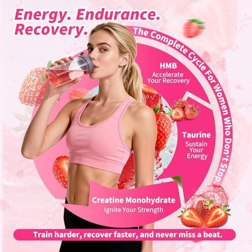 Creatina HMB para Mujeres LanranBee 5g en Polvo Micronizado con Colágeno, Suplemento Pre Entrenamiento Sin Azúcar, Sabor Fresa, 30 Porciones - imagen 4