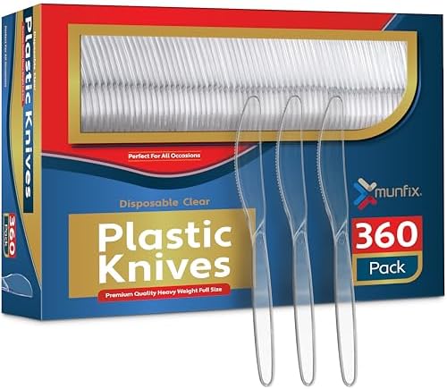 Cuchillos de Plástico Transparentes Munfix, 360 Piezas, Desechables, Resistentes al Calor y Sin BPA, Utensilios Duraderos para Fiestas y Picnics - imagen 1