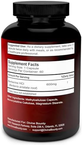 Divine Bounty Complejo de Berberina Pura - 600mg por Cápsula Suplemento de Berberina HCl - 60 Cápsulas Vegetarianas - imagen 2