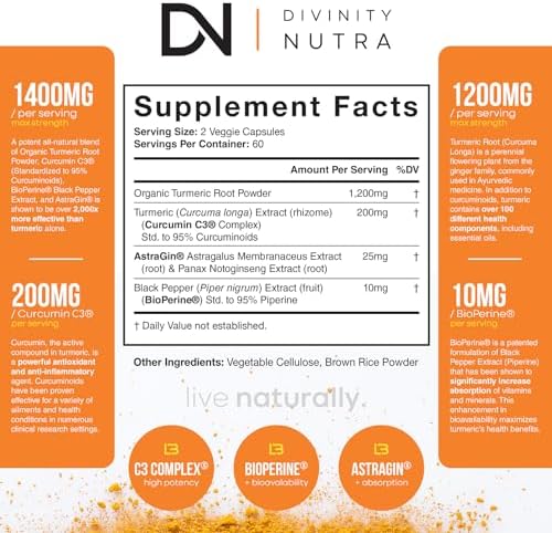 Suplemento de Cúrcuma Curcumina con BioPerine 1400mg, Soporte Natural de GLP-1, Máxima Absorción para Articulaciones, 120 Cápsulas Non GMO - imagen 2