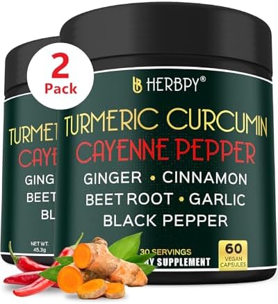 Suplemento Herbpy 7 en 1 de Pimienta de Cayena y Cúrcuma - Salud Digestiva, Cerebral, Cardíaca e Inmunológica con Ceylán, Ajo, Jengibre, Betabel y - imagen 1