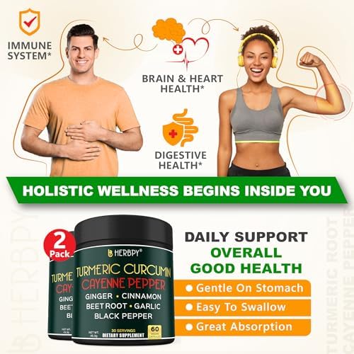 Suplemento Herbpy 7 en 1 de Pimienta de Cayena y Cúrcuma - Salud Digestiva, Cerebral, Cardíaca e Inmunológica con Ceylán, Ajo, Jengibre, Betabel y - imagen 3