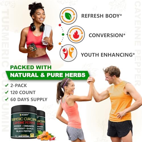 Suplemento Herbpy 7 en 1 de Pimienta de Cayena y Cúrcuma - Salud Digestiva, Cerebral, Cardíaca e Inmunológica con Ceylán, Ajo, Jengibre, Betabel y - imagen 4