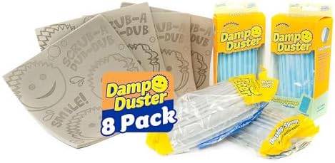 Paquete de Esponjas y Toallas Damp Duster de Scrub Daddy - 4 Esponjas para Limpiar y 4 Toallas Humedas - Ideal para Persianas, Zócalos, Muebles y Más - imagen 1