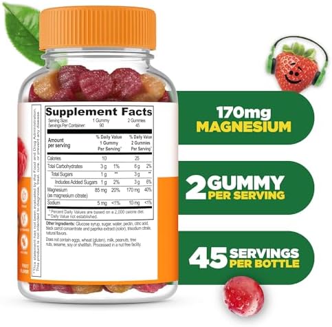 Gomitas de Magnesio Lifeable para Niños | 170mg de Magnesio Elemental de 1,420mg de Citrato de Magnesio | Suplemento Sabroso para Niños | 90 Gomitas - imagen 2