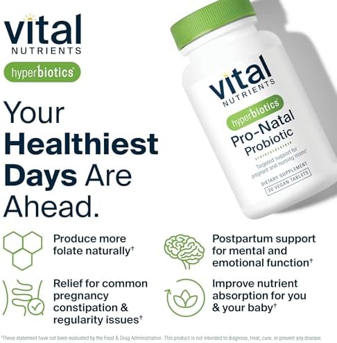 Probioticos Prenatales Hyperbiotics Vital Nutrients Pro-Natal para Mujeres | Apoyo para Náuseas, Distensión y Gases | Vegano, Sin Gluten, Lácteos y - imagen 8
