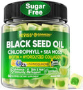 Gomitas de Aceite de Semilla Negra para Adultos y Niños 9+, Suplemento de Clorofila y Musgo Marino, Biotina con Colágeno Hidrolizado para Piel, - imagen 1